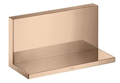 Ein eleganter, rechteckiger Wandhalter aus rosevergoldetem Metall mit einer glatten Oberfläche und einer breiten Ablagefläche.